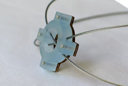 AD Necklace - silver / blue perspex / birch ply / steel cable